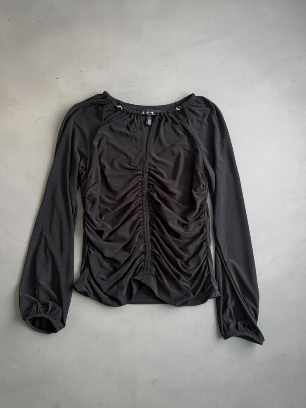 White House Black Market Black Ruched Long Sleeve Top Size XS